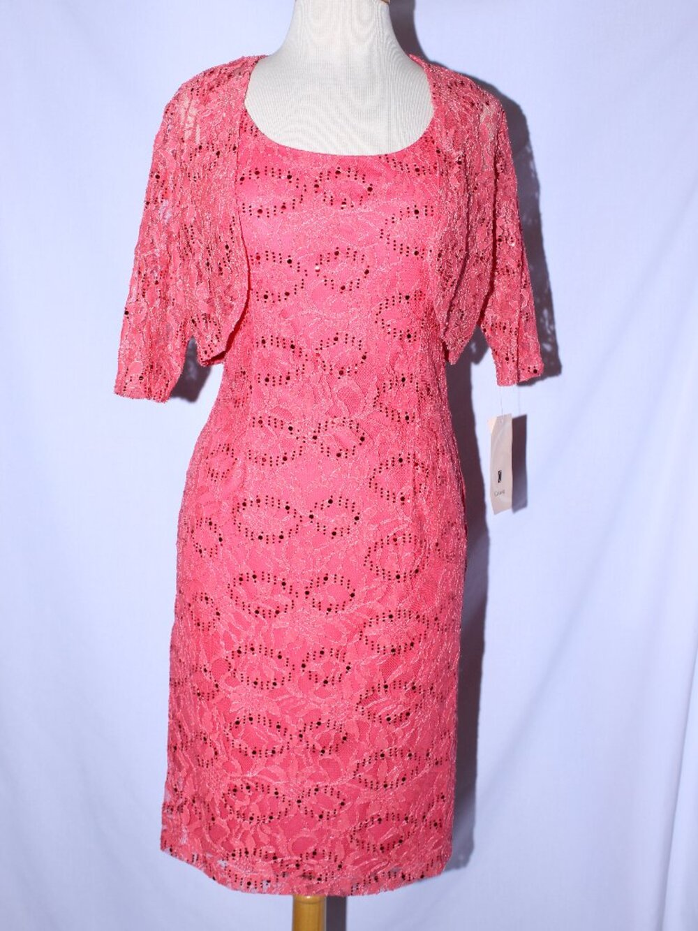 Celavie #2462 Short Lace Formal Mother's Dress With Jacket-Size M- CORAL-NEW